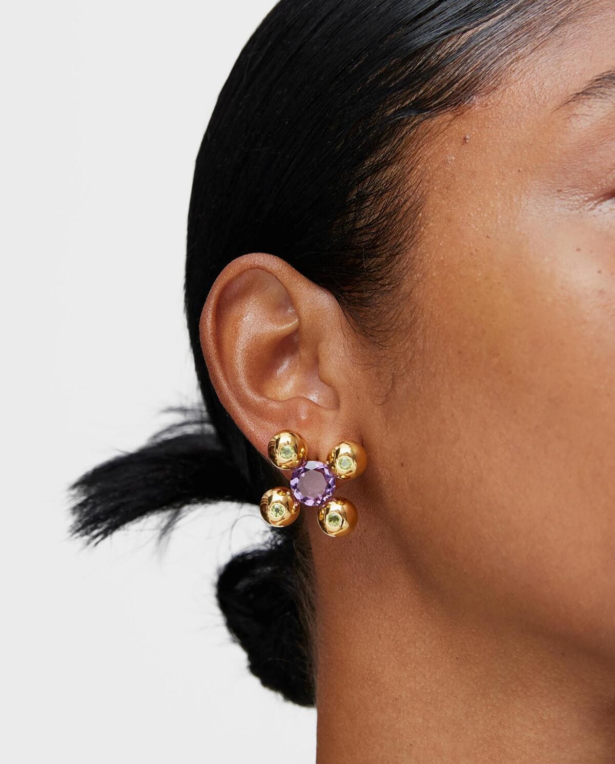 Pendientes Sugar Party bañados en oro 18 kt sobre plata, amatista y peridoto