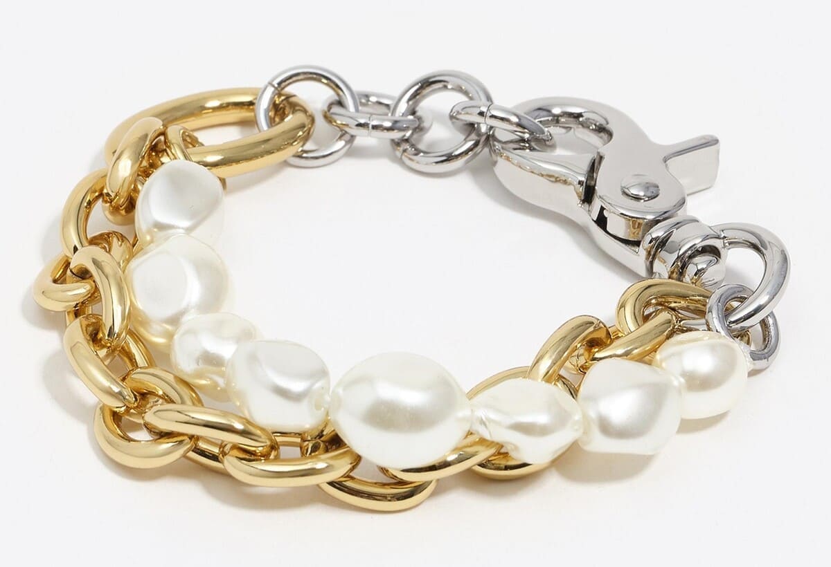 Pulsera doble cadena y perlas bicolor, Bimba y Lola