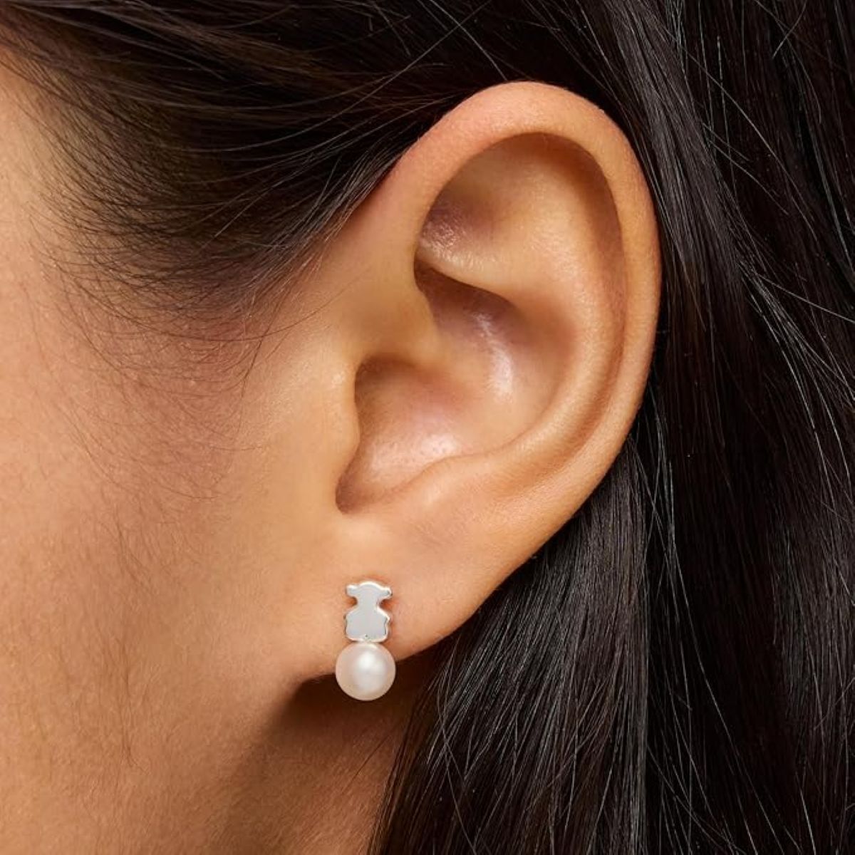 Pendientes de plata de primera ley con oso y perla cultivada Tous de Amazon