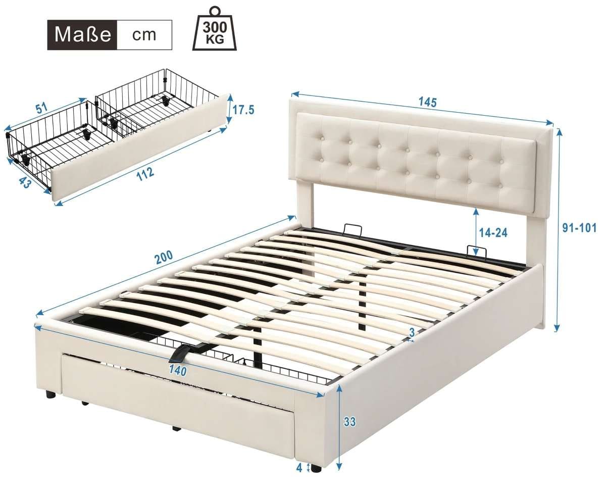 Cama de almacenamiento hidráulica con Somier Cabecero y 2 Cajones de Leroy Merlin