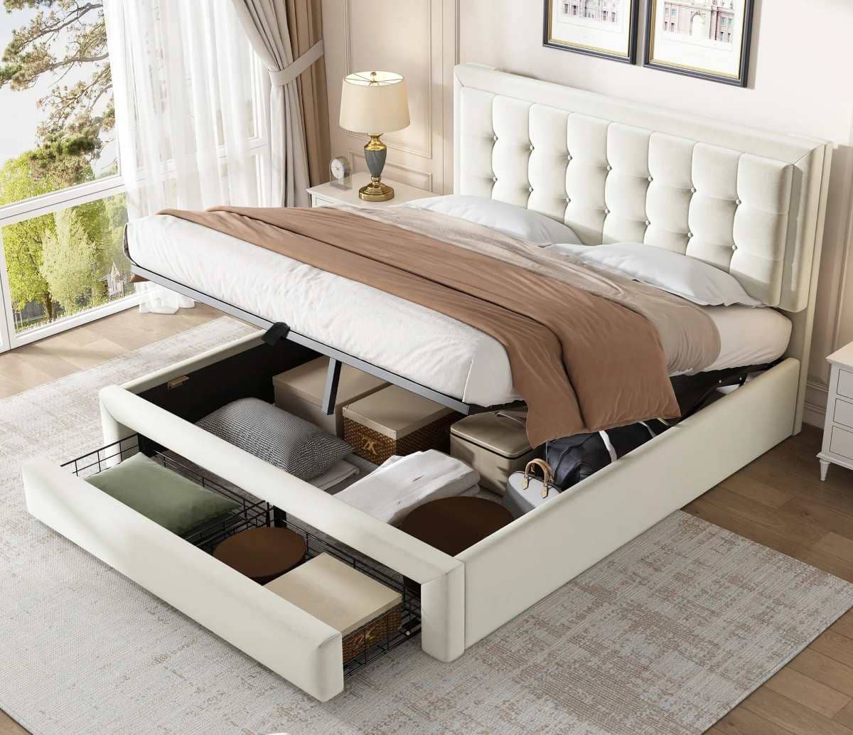 Cama de almacenamiento hidráulica con Somier Cabecero y 2 Cajones de Leroy Merlin