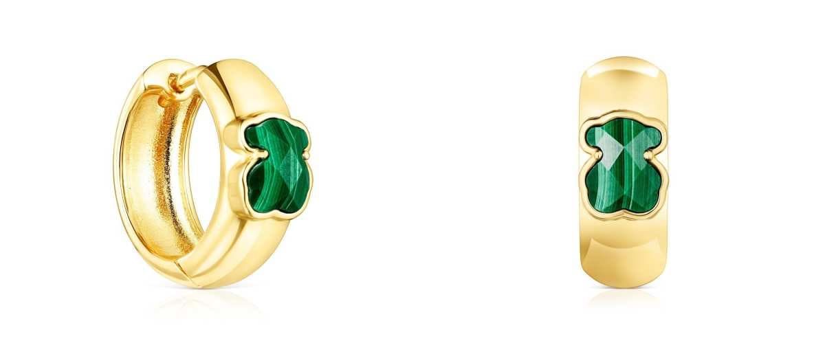 Pendientes pequeños con baño de oro 18 kt sobre plata y malaquita Icon Color de TOUS