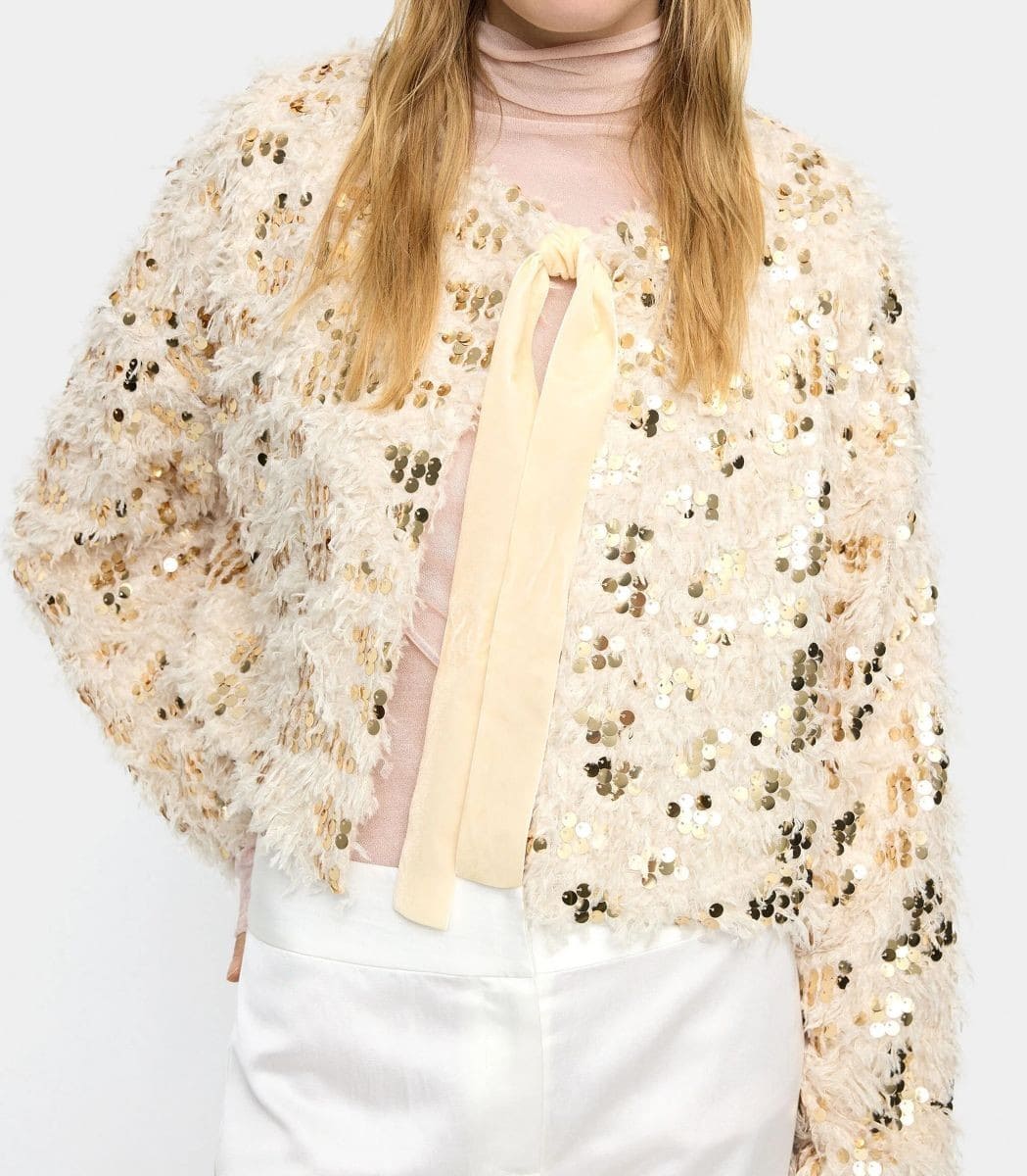 Cardigan con lentejuelas y lazo