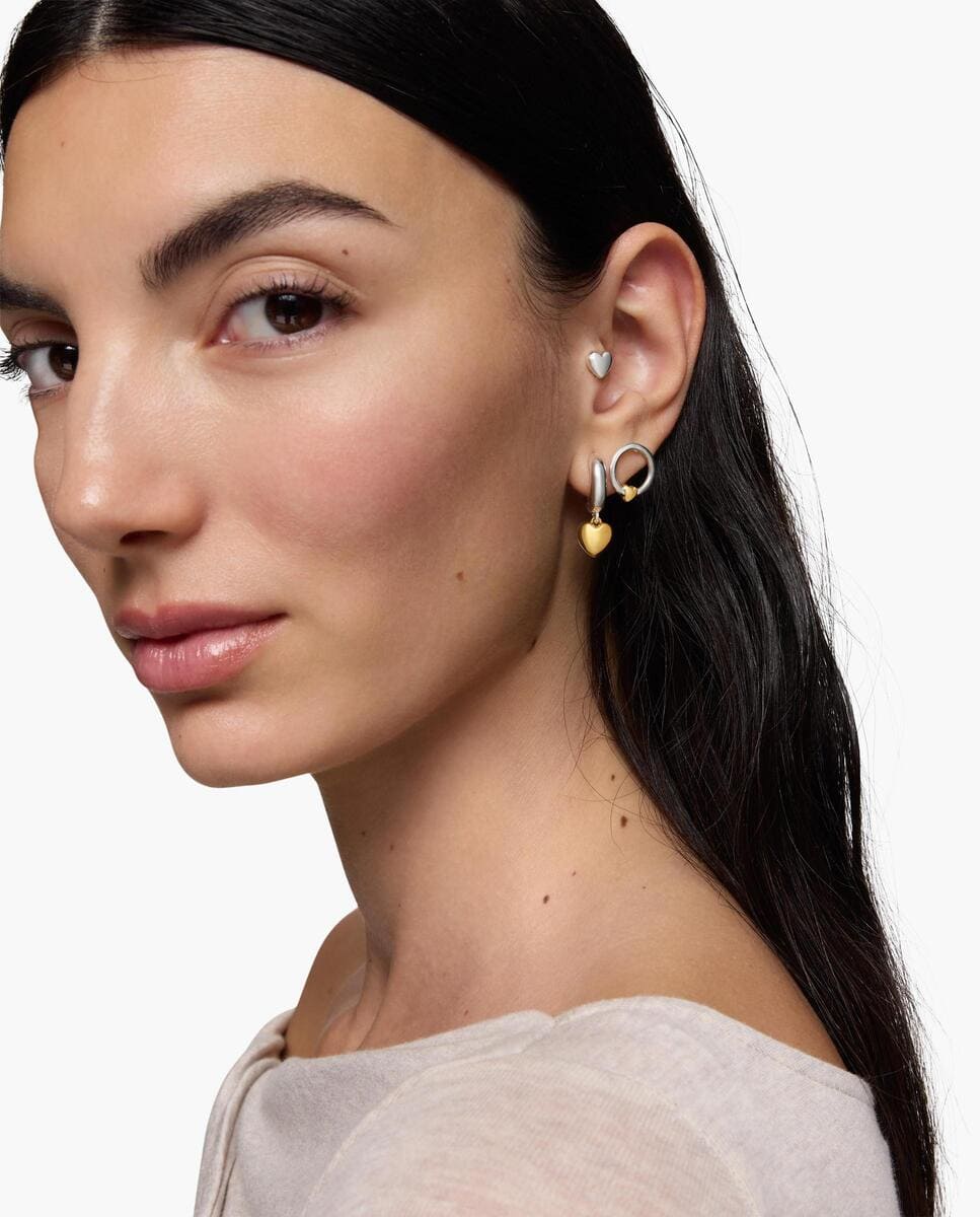 Pendientes Flechazo de aro bicolor con doble corazón