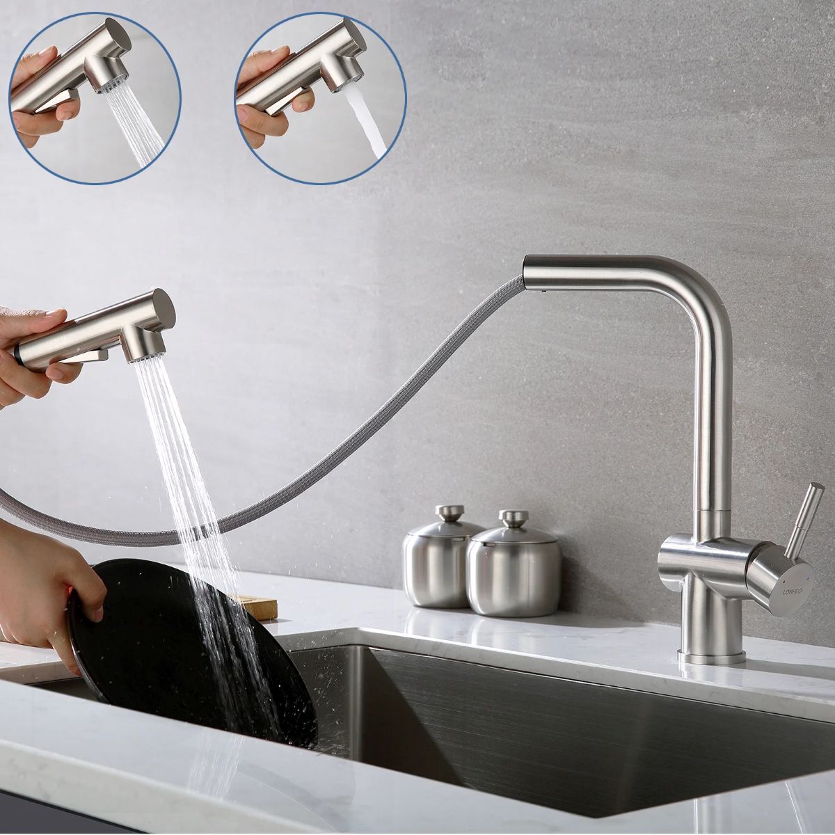 Grifo mezclador de cocina con rociador extraíble Lonheo Max de Leroy Merlin