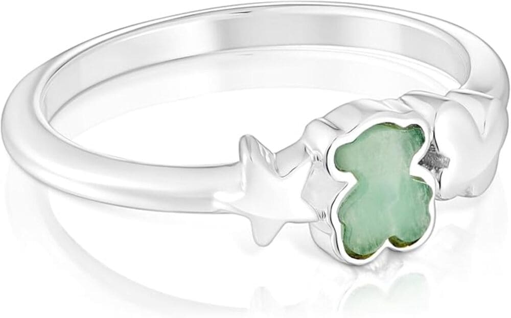 TOUS Anillo para Mujer de Plata de Primera Ley y Amazonita con Motivo de Oso en Amazon