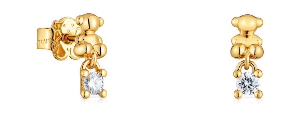 Pendientes oso con baño de oro 18 kt sobre plata y diamantes creados en laboratorio Bold Bear LGD de TOUS