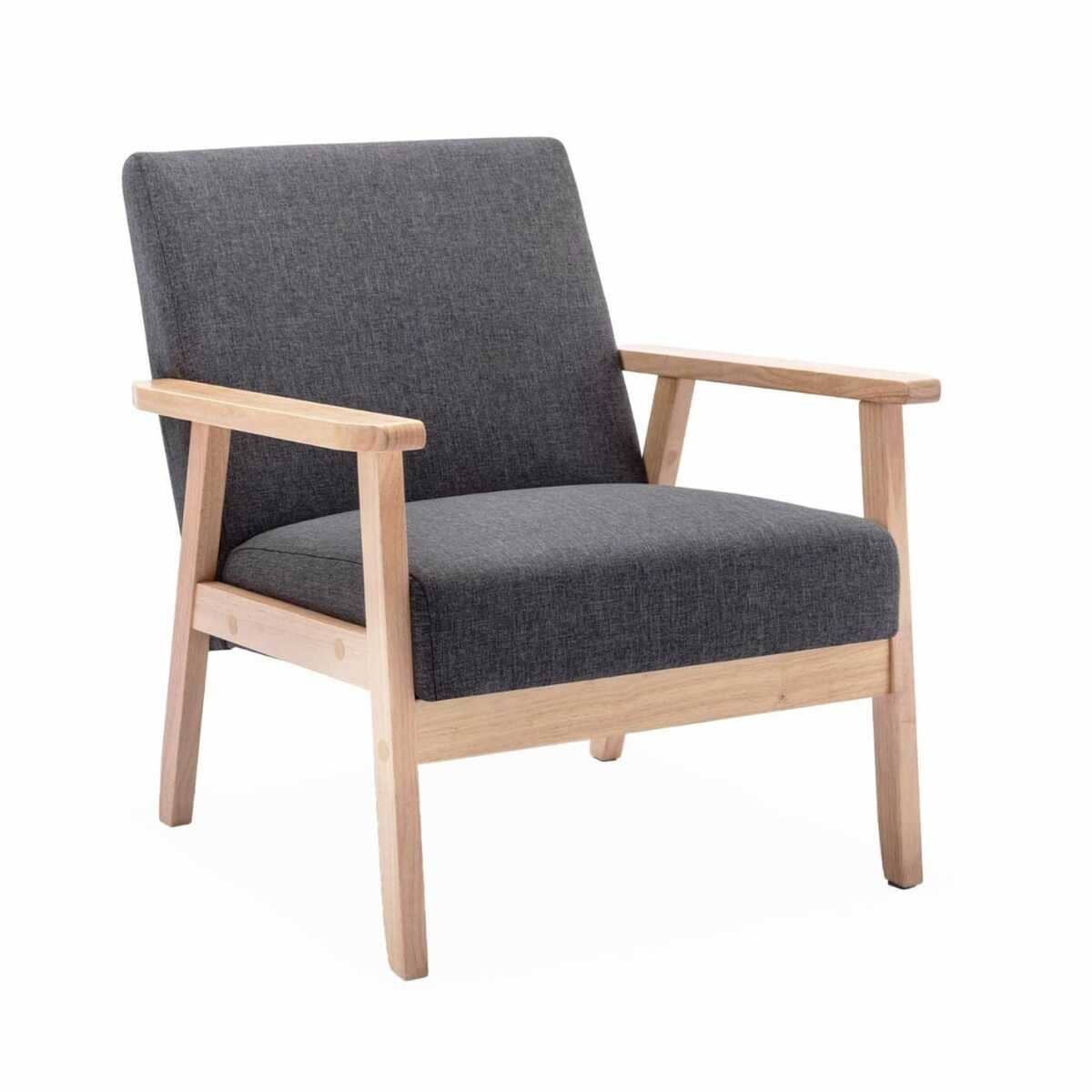 Sillón de estilo escandinavo de madera y tela