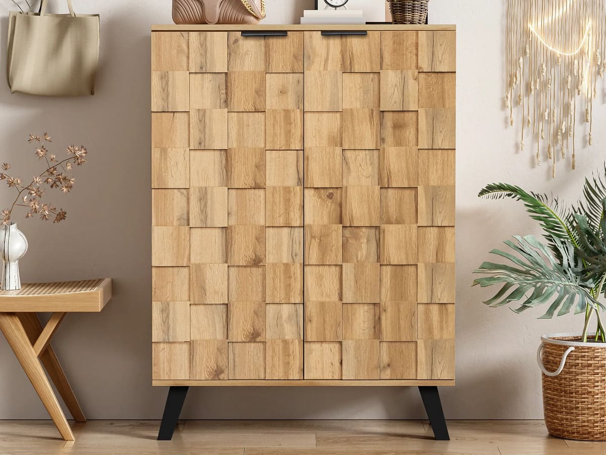 Aparador alto con 5 compartimentos y 2 puertas, MODERNLUXE