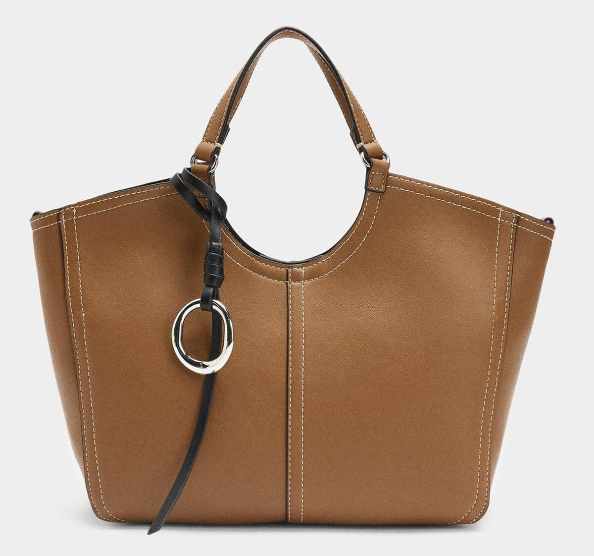 Bolso de mano estilo tote convertible a bandolera con cierre de cremallera en liso