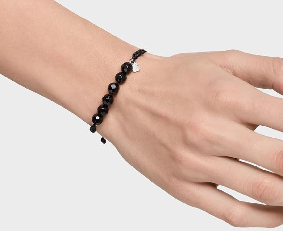 Pulsera de cordón negra de onix con motivo de oso en plata Tous de Amazon