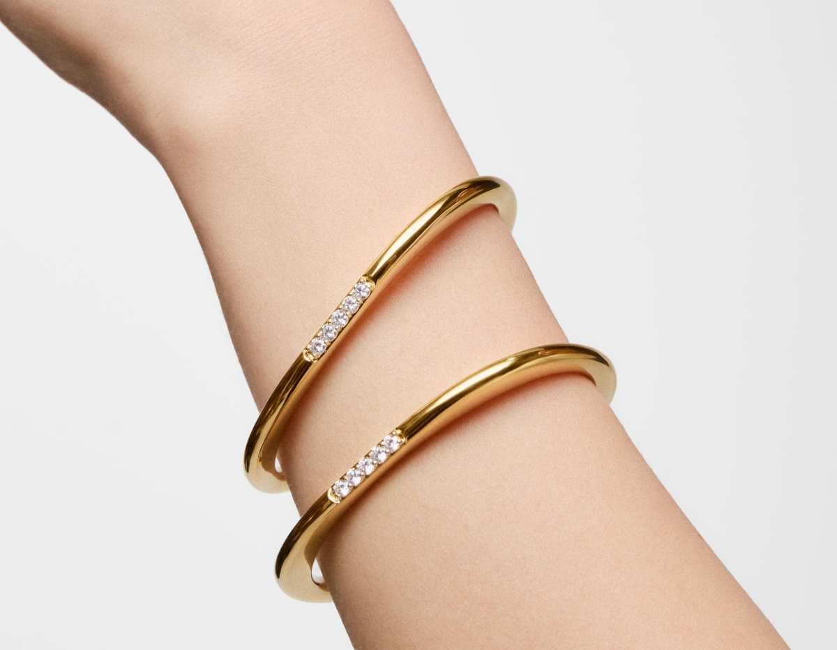 Pulsera esclava con baño de oro 18 kt sobre plata y diamantes creados en laboratorio Line LGD de TOUS