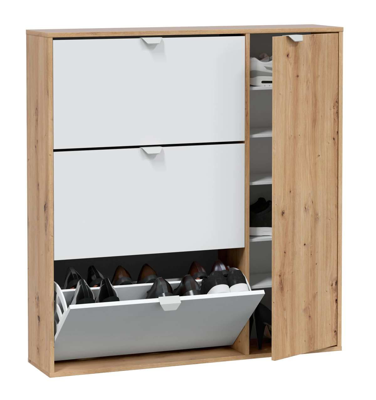 Zapatero Garona con 4 compartimentos para 30 pares en melamina color blanco y roble en Leroy Merlin