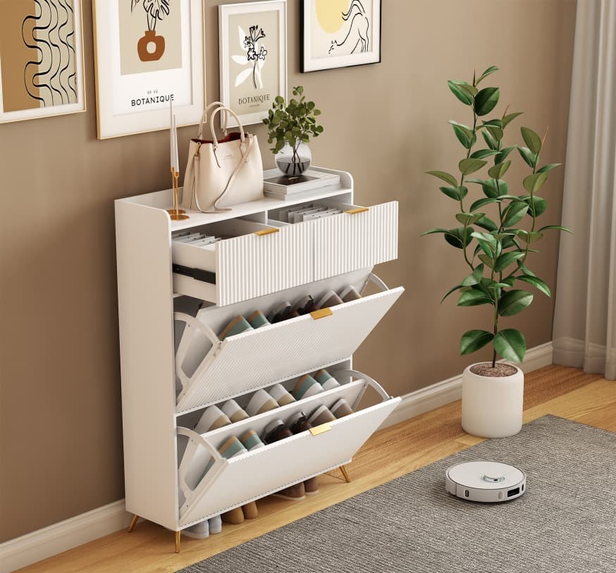 Zapatero de madera 2 niveles Patas madera maciza y hierro en Leroy Merlin