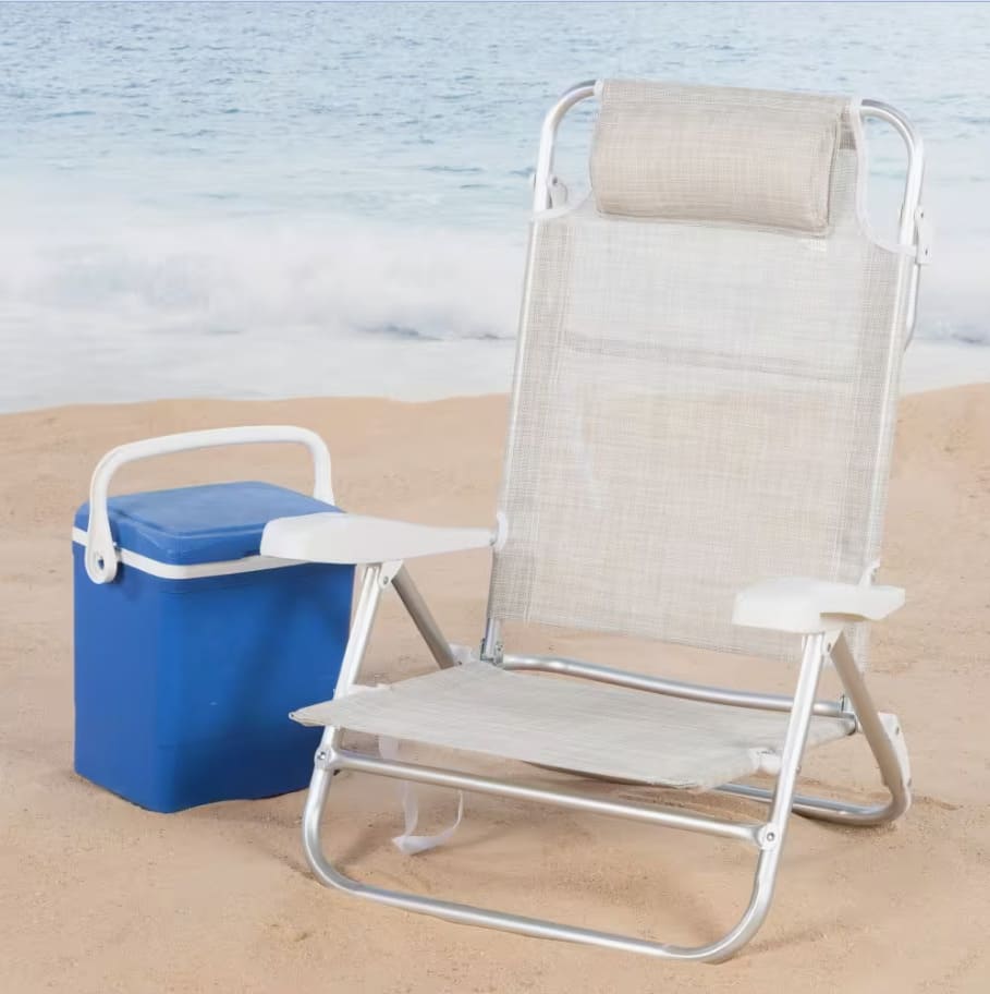 Aktive Silla de playa plegable y reclinable 8 posiciones beige ccojín de Decathlon