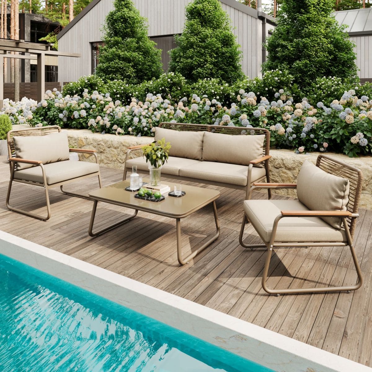 Combinación jardín 2 sillones, sofá dos plazas y mesa de centro Muebles Chic de Leroy Merlin