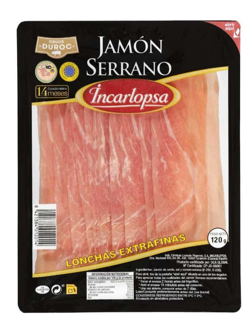 Jamón serrano Incarlopsa lonchas extrafinas