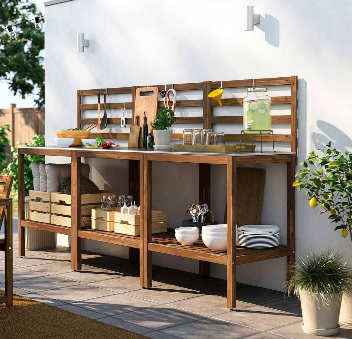 NÄMMARÖ Cocina de exterior tinte marrón claro acero inoxidable de Ikea