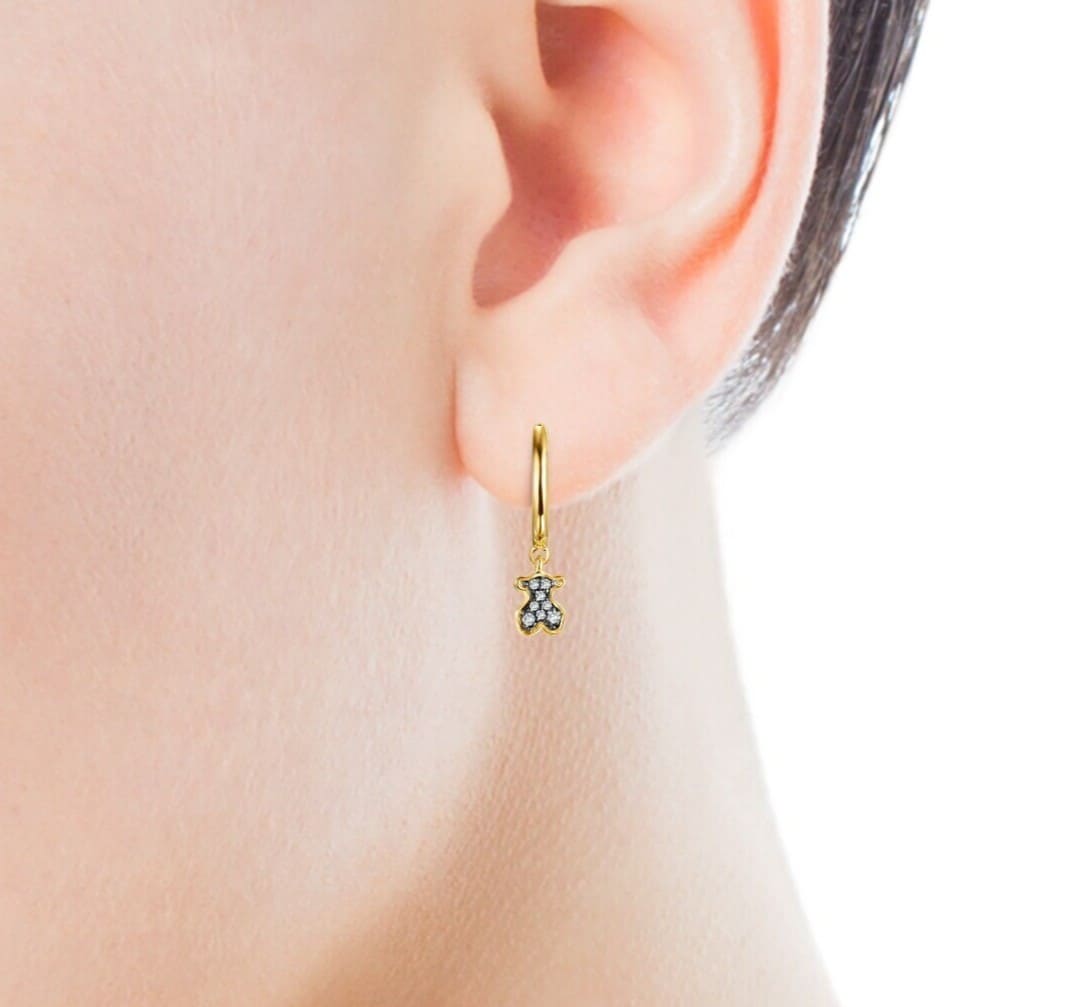 Pendientes aro cortos oso con baño de oro 18 kt sobre plata y diamantes Nocturne