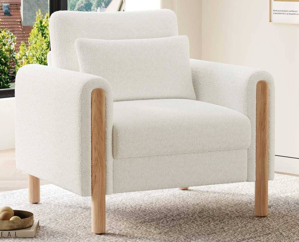 Sillón con brazos Tejido Teddy y patas de madera maciza en Leroy Merlin