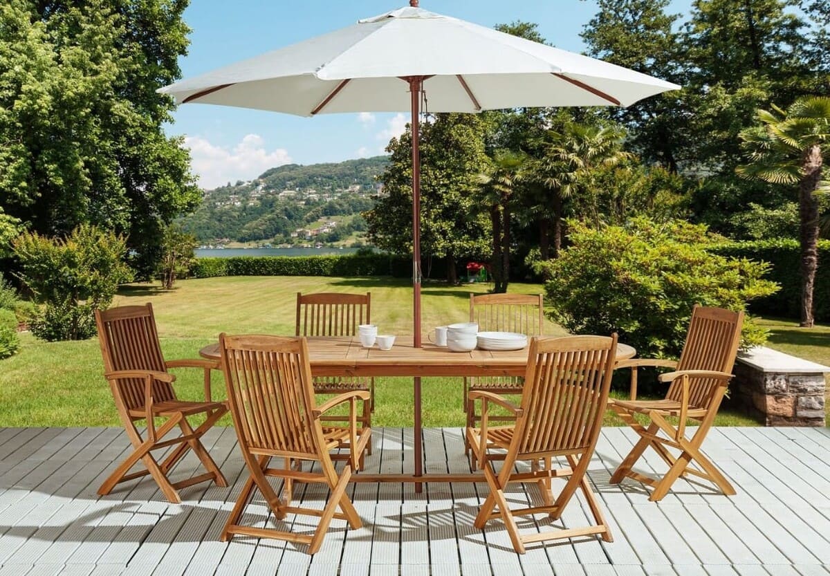 Conjunto de jardín de 6 plazas con mesa y sillas plegables, Maui