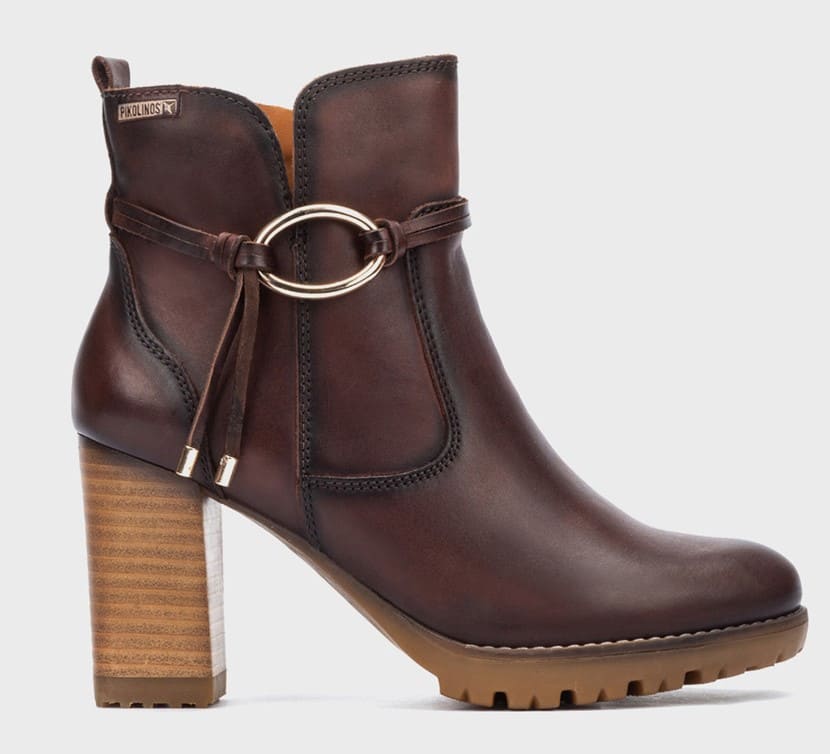 Botines de piel con cremallera y tacón de bloque