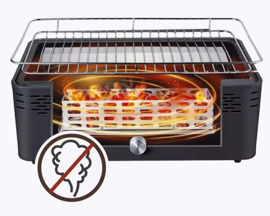 Barbacoa sin humo rectangular negra sobremesa de Decathlon