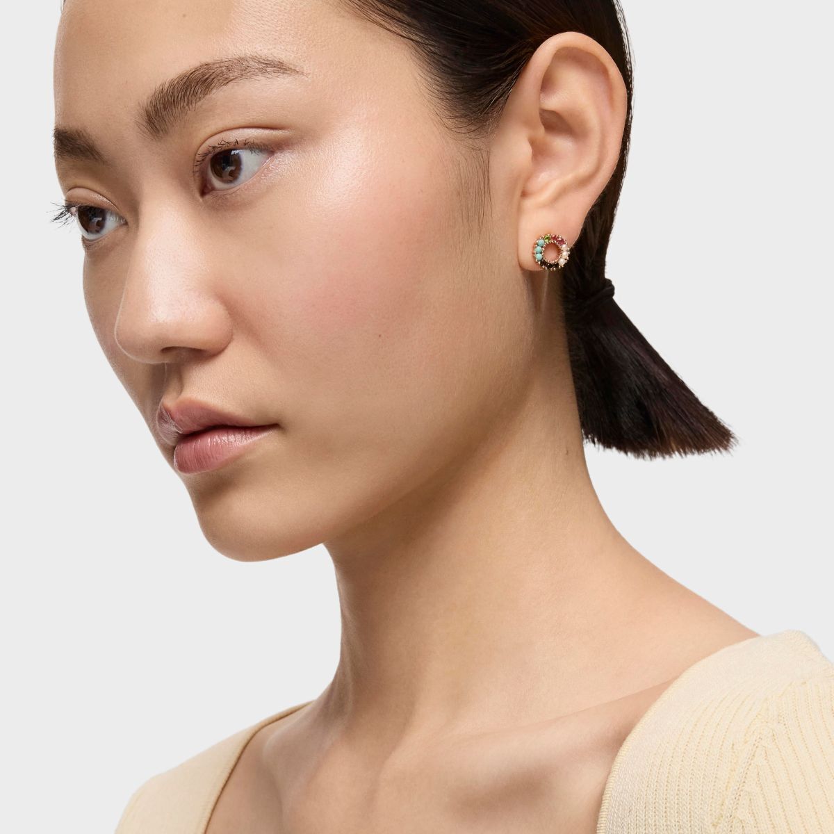 Pendientes pequeños disco con baño de oro rosa 18 kt sobre plata y gemas Straight de Tous