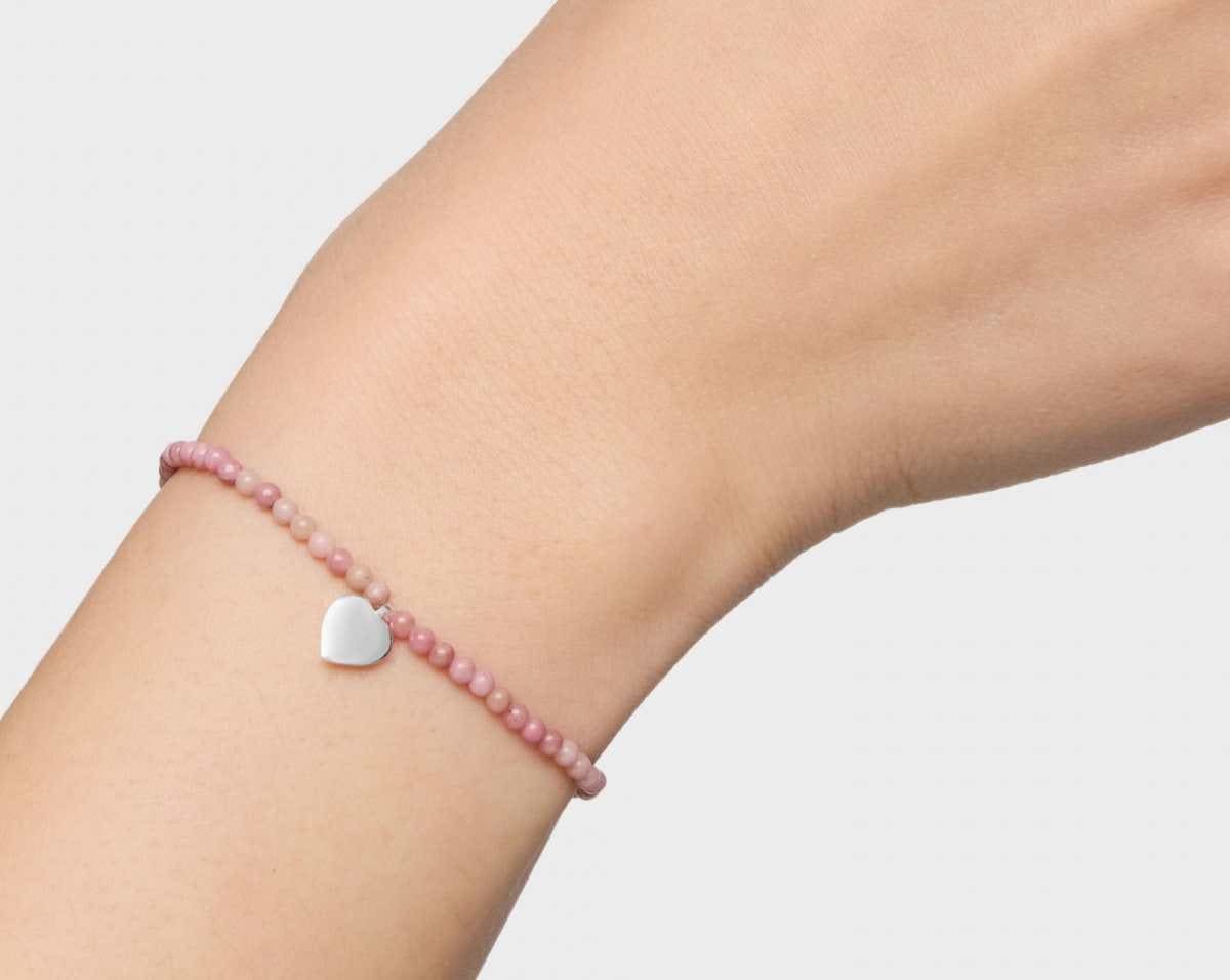 Pulsera elástica con ópalo rosa y corazón de plata TOUS Motivos