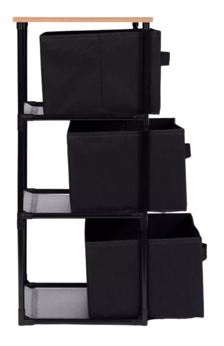 Cajonera De Armario Auxiliar 3 Cajones En Color Madera Claro Y Negro 40x68x30 Cm