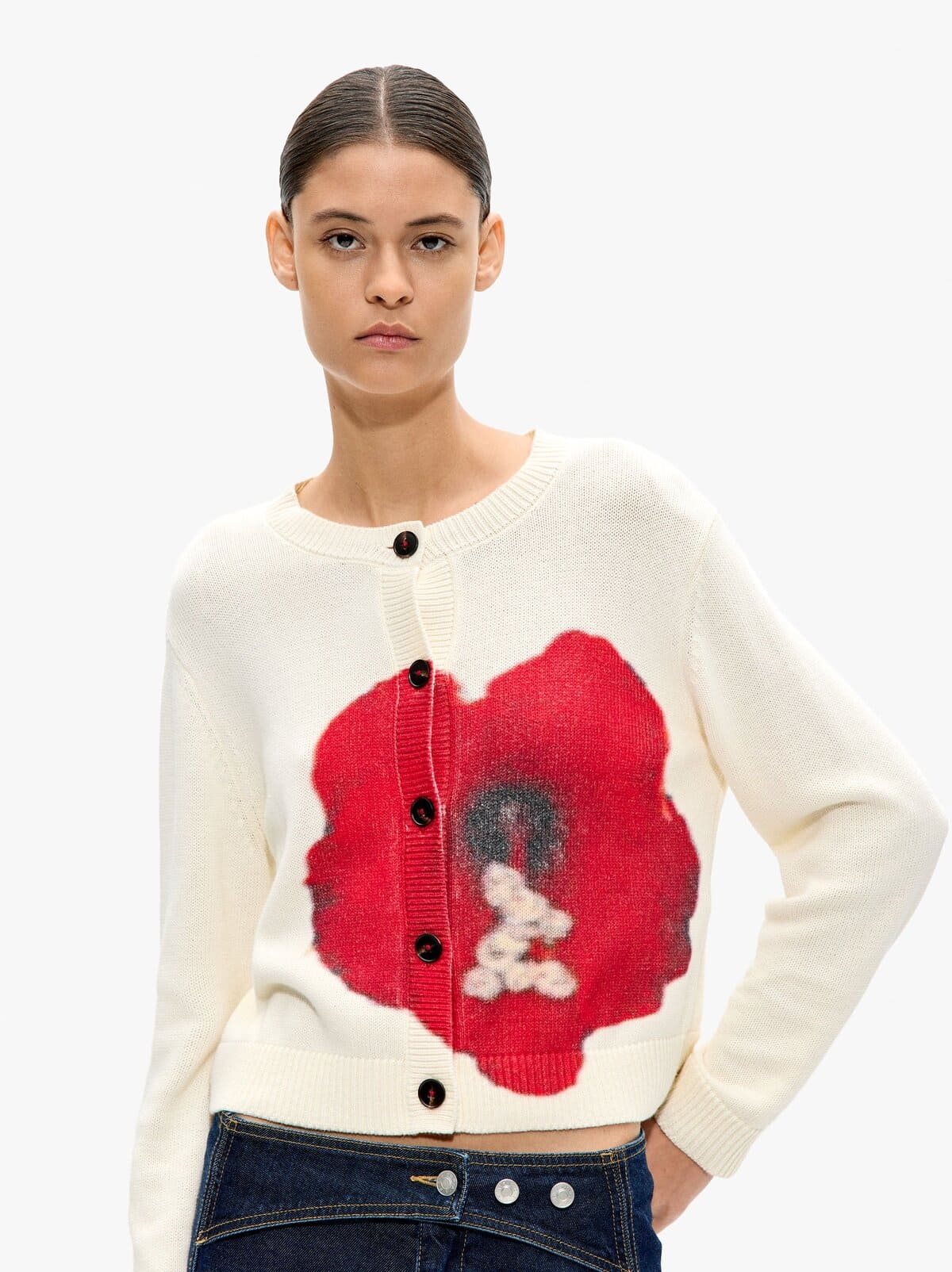 Cárdigan de punto con flores 100% algodón