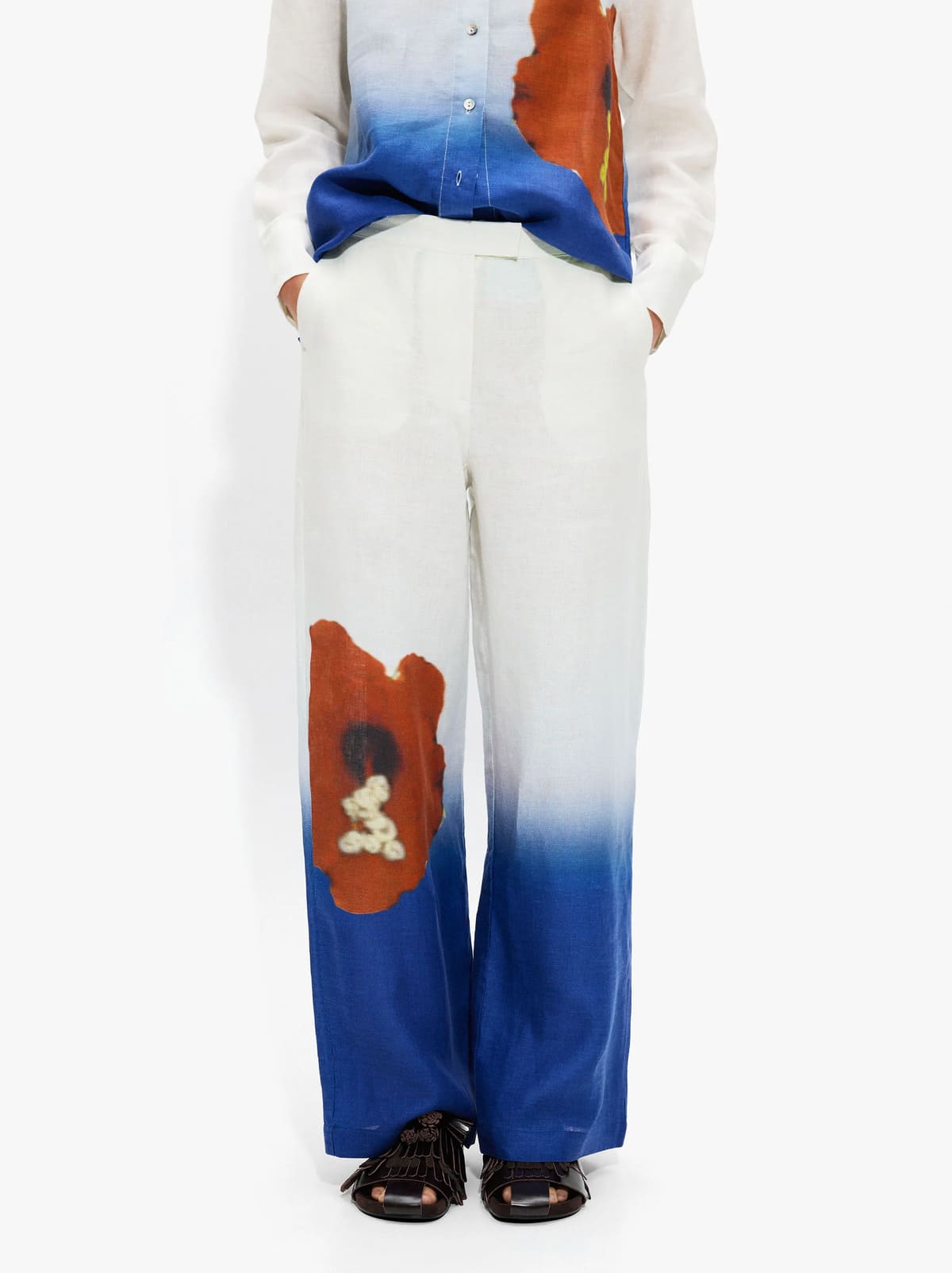 Pantalón estampado 100% lino