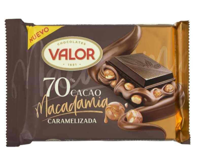 Chocolate negro 70% cacao Valor con nueces de macadamia caramelizadas