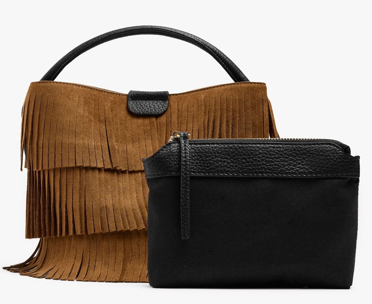 Bolso de mano bombonera con flecos