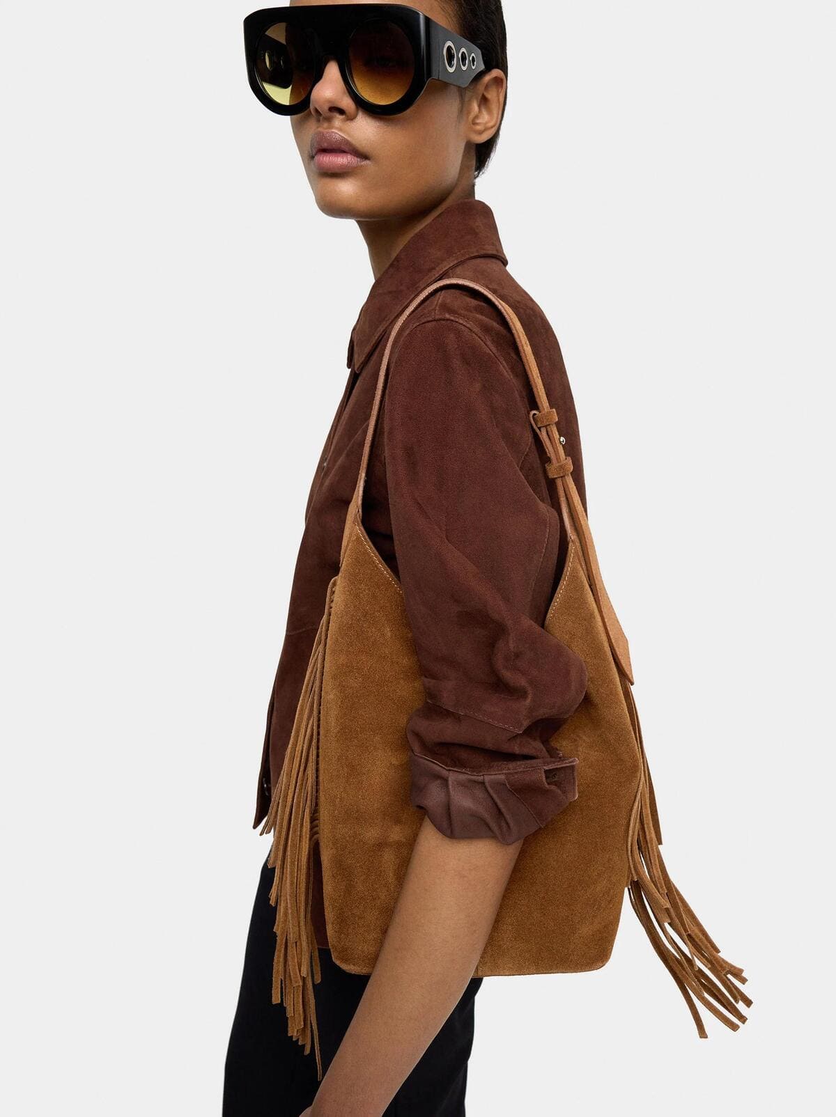 Bolso de hombro de piel con bolsa