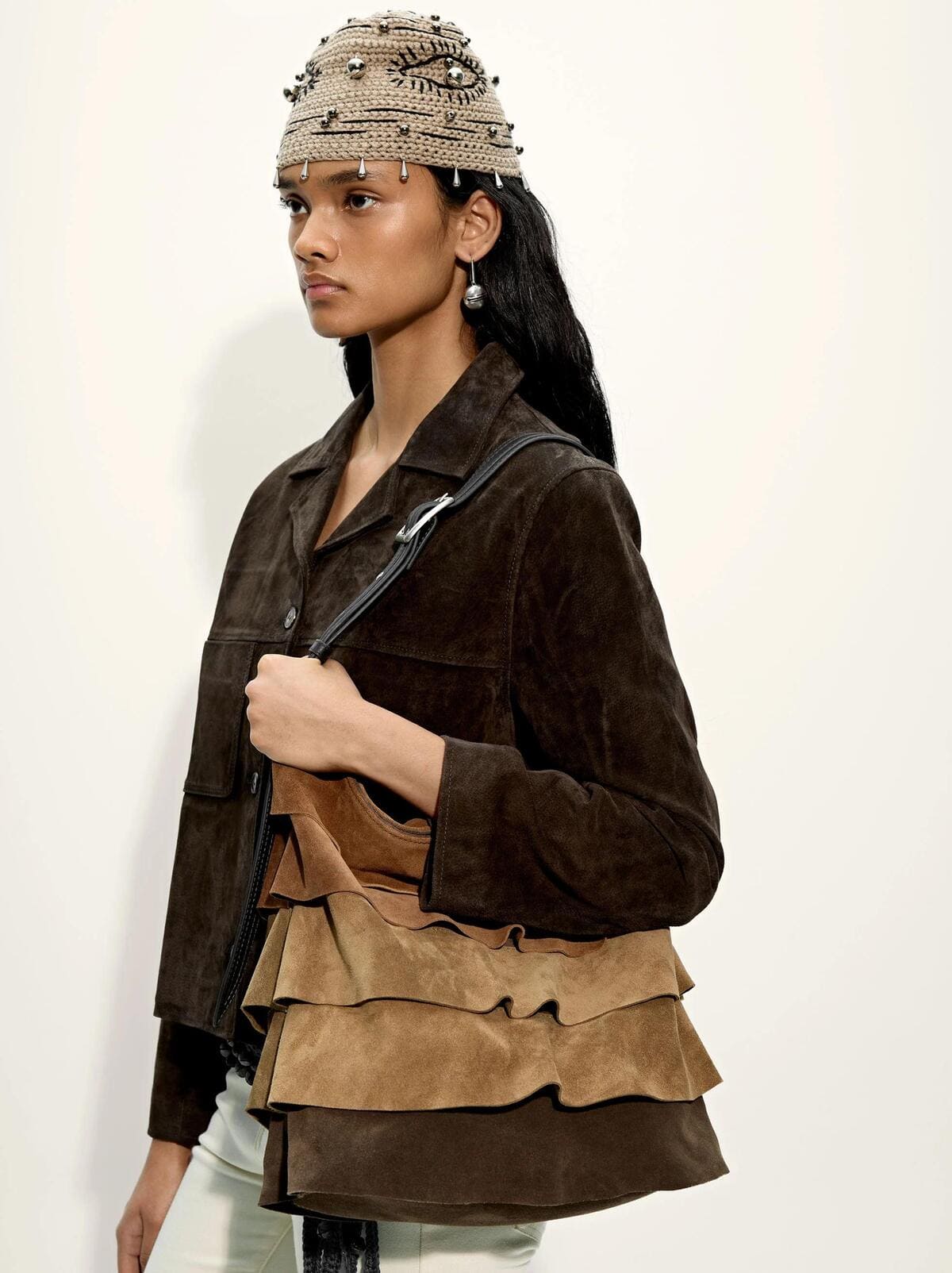 Bolso shopper de piel con volantes