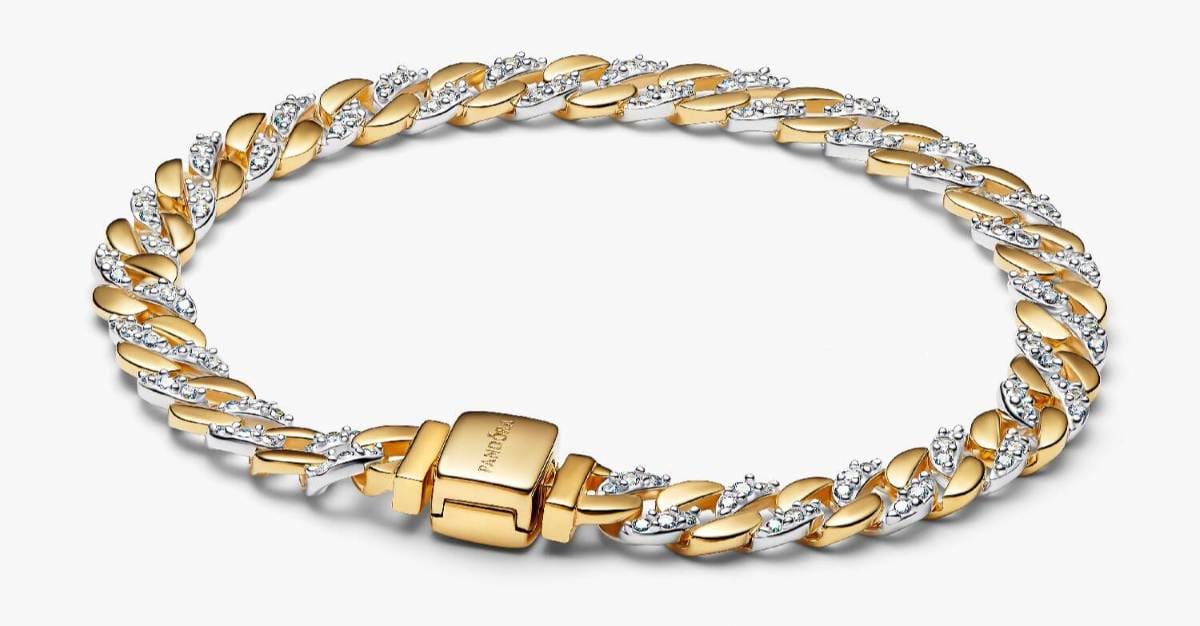 Pulsera de Cadena Cubana en Pavé Dos Tonos de Pandora