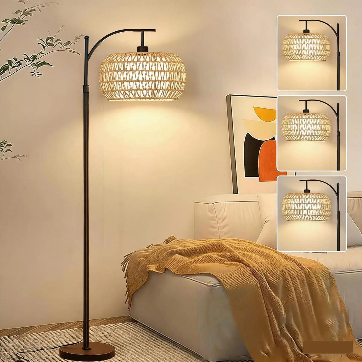 Lámpara de pie curva LED, QWINERN