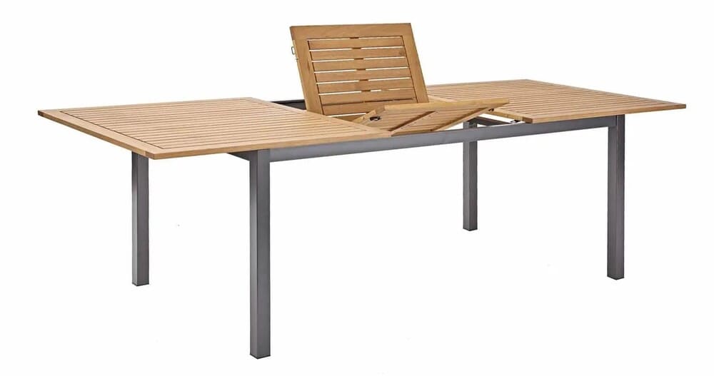 Mesa de jardín extensible de aluminio y madera modelo Oris, Naterial