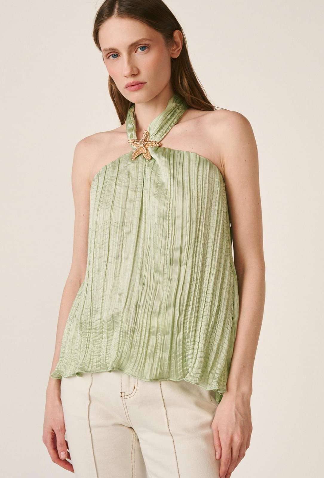 Alma en Pena Blusa de mujer de satén arrugado con broche en El Corte Inglés