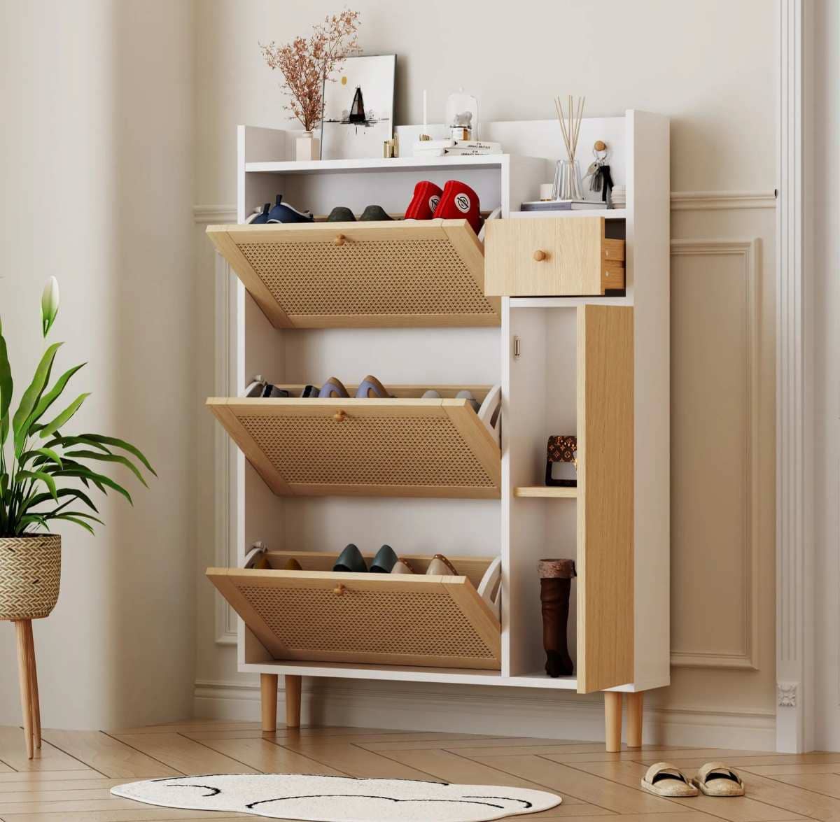 Zapatero de madera y ratán de Leroy Merlin