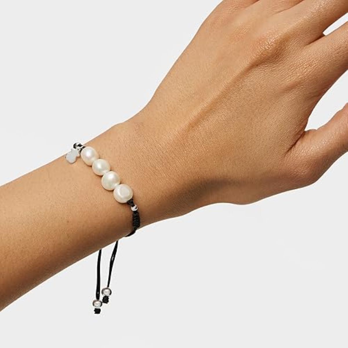 Pulsera de cuerda y perlas con motivo oso en plata de primera ley Tous de Amazon