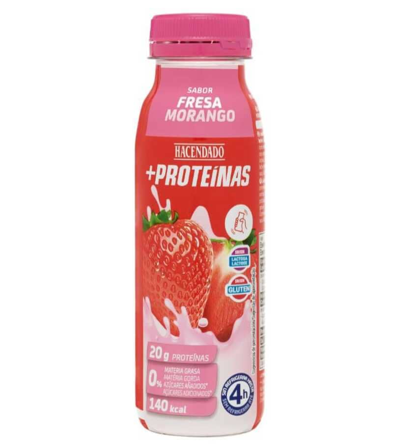 Bebida láctea desnatada con sabor a fresa +Proteínas, Hacendado