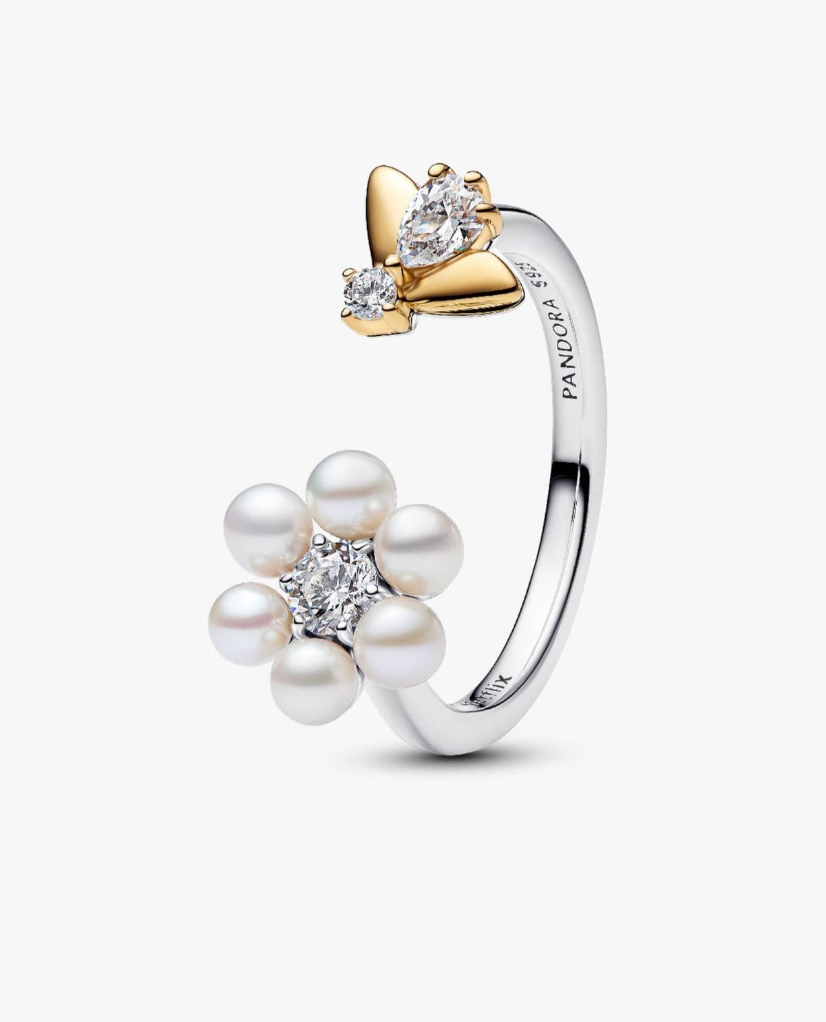 Anillo Abierto Abeja y Flor Perla Cultivada de Agua Dulce Tratada de Los Bridgerton de Netflix de Pandora