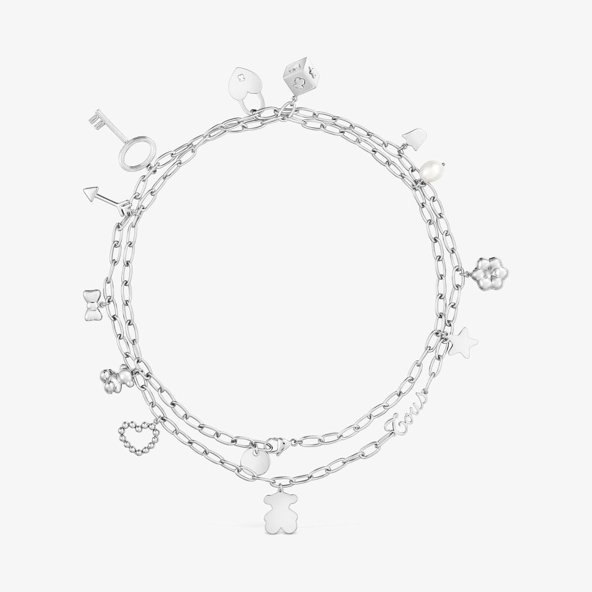 Collar largo de acero, perlas cultivadas y motivos colgantes TOUS Charming