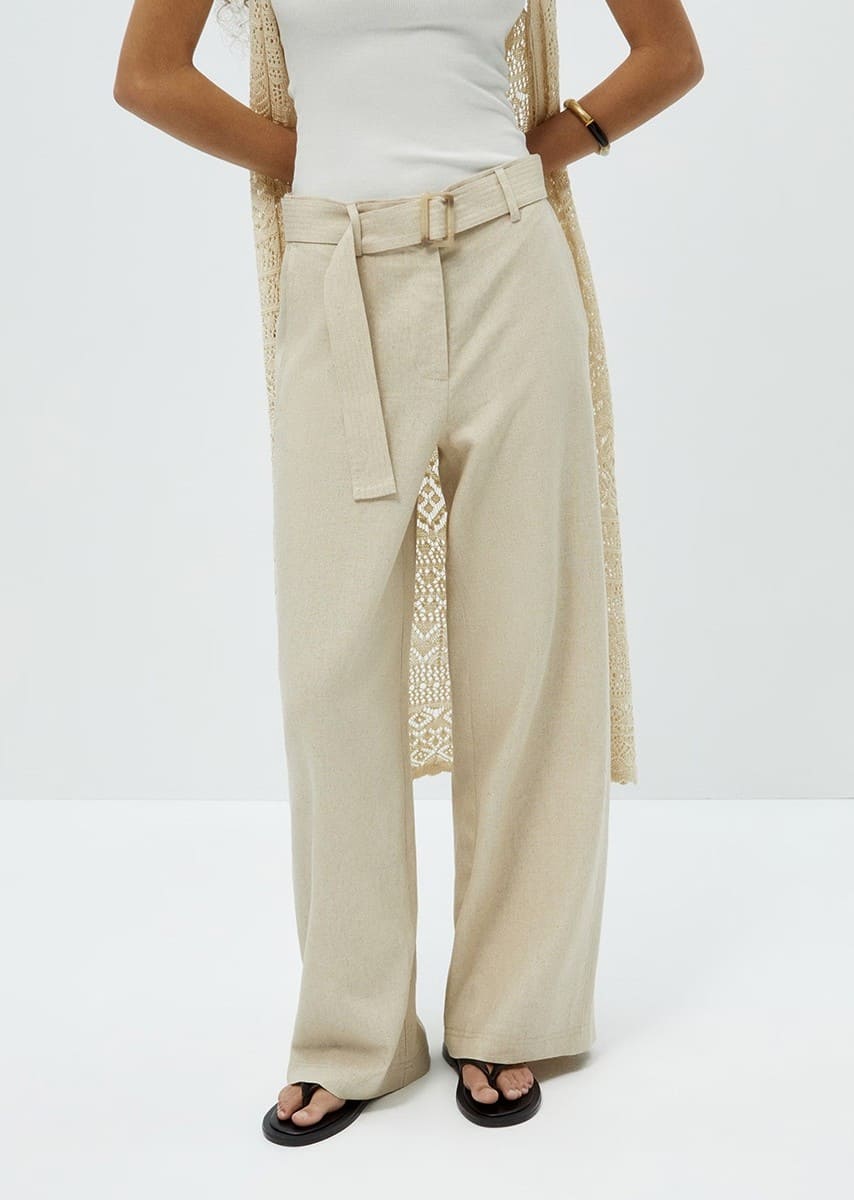 Sfera Pantalón lino cinturón en El Corte Inglés