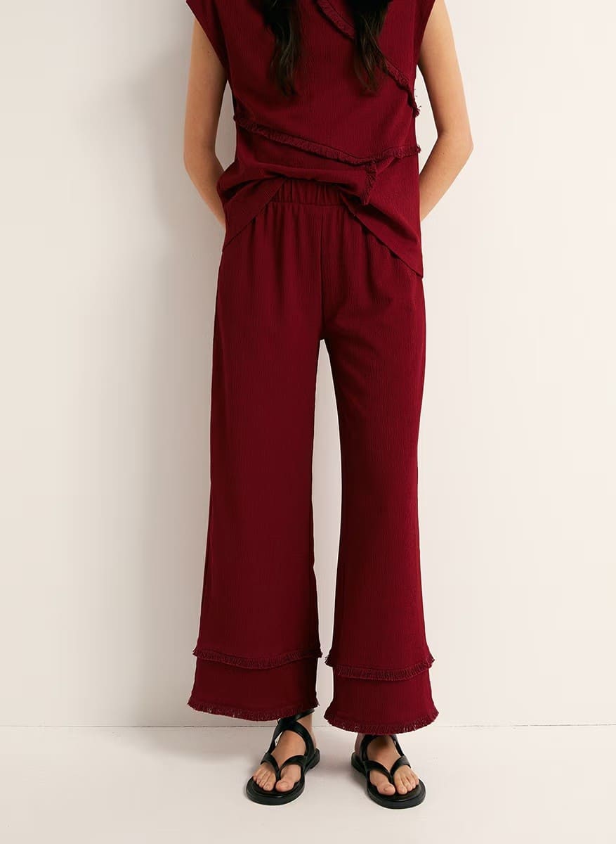 Sfera Pantalón textura flecos en El Corte Inglés