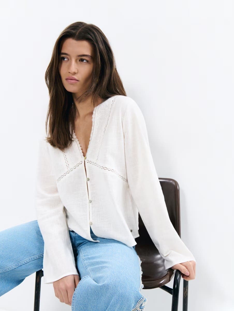 Brownie Blusa de mujer con bordados y escote en El Corte Inglés