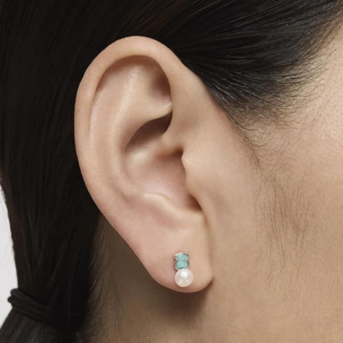 Pendientes de plata de primera ley con amazonita y perlas Mini Color Tous de Amazon