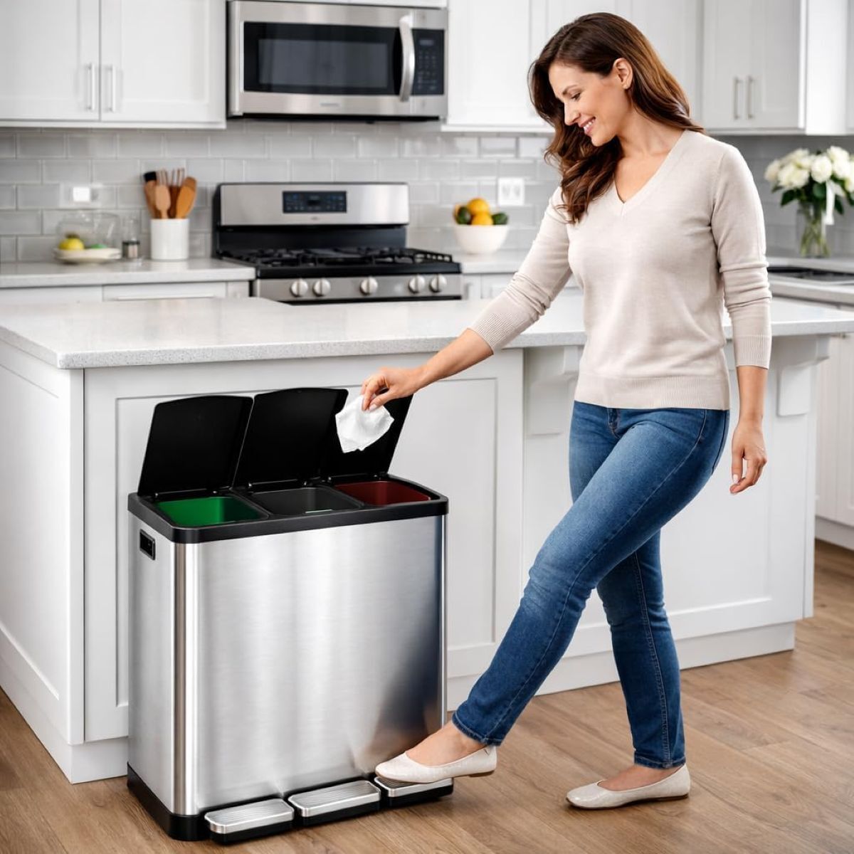 Cubo de reciclaje con 3 compartimentos 3x15L T-Lovendo de Amazon